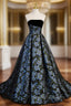 Black Tulle Print Strapless Prom Dresses