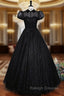 Black Tulle Puff Sleeve Prom Dresses