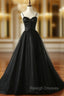 Black Tulle Satin Spaghetti Straps Button Prom Dress
