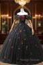 Black Tulle Sequins Long Formal Dress, A-Line Off the Shoulder Backless Evening Dress