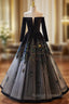 Black Tulle Sequins Long Sleeve Off the Shoulder Prom Dress
