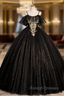 Black Tulle Sequins Spaghetti Straps Quinceanera Dress