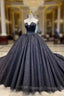 Black Tulle Sequins Strapless Wedding Dress