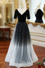 Black Tulle Short Sleeve Backless Prom Dress