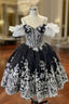 Black Tulle Silver Sequins Appliques Short Prom Dresses