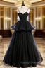 Black Tulle Spaghetti Straps Long Prom Dress