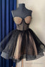 Black Tulle Spaghetti Straps Short Homecoming Dress, A Line Prom Prom Dress