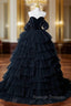 Black Tulle Tiers Sweetheart Prom Dress