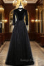 Black Tulle Velvet High Neck Long Sleeve Prom Dress