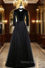 Black Tulle Velvet High Neck Long Sleeve Prom Dress