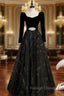 Black Tulle Velvet Long Sleeve Prom Dress