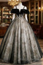 Black Tulle Velvet Sequins Straps Quinceanera Dress