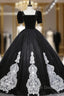 Black Tulle Velvet Short Sleeve Quinceanera Dress