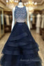 Black Two Pieces Sequin Long Prom Dress, Black Prom Dress