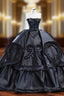 Black Unique Satin Strapless Pleats Ball Gown Prom Dress