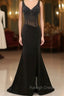 Black V Neck Beaded Prom Dresses Sleeveless Split