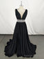 Black V Neck Chiffon Sequin Long Prom Dress, Black Prom Dress