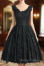Black V-neck Prom Dress A-line Knee-length Homecoming Dress