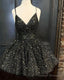Black V Neck Ruffles Starry Homecoming Dresses