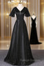 Black V Neck Short Sleeve Prom Dress