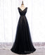 Black V Neck Tulle Lace Long Prom Dress Black Prom Dress