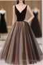 Black V Neck Tulle Short Prom Dresses A Line Black Tea Length Prom Dresses
