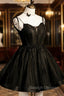 Black V Neck Tulle Short Prom Dress, Black A Line Homecoming Prom Dress