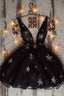 Black V Neck Tulle Short Prom Dress Black Homecoming Dress