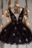 Black V Neck Tulle Short Prom Dresses Black Homecoming Dresses