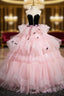 Black Velvet and Pink Tulle Strapless Prom Dress
