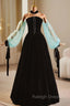 Black Velvet Long Sleeve Strapless Prom Dress