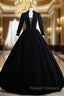 Black Velvet Long Sleeve V-neck Quinceanera Dress