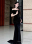 Black Velvet Mermaid Off Shoulder Long Prom Dress, Black Velvet Prom Dress