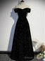 Black Velvet Off Shoulder Long Prom Dress, Black Simple Prom Dress