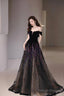 Black Velvet Sequins Long Prom Dress, Beautiful A-Line Tulle Party Dress