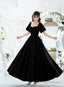 Black Velvet Short Sleeves A-Line Lace-Up Prom Dresses Black Long Wedding Prom Dresses