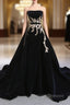 Black Velvet Strapless Crystal With Long Train Wedding Dress