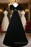 Black Velvet V Neck Short Sleeve Crystal Prom Dress