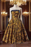 Black Yellow Print Strapless Homecoming Dress