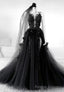 Black Lace Long Prom Dress, A-Line Backless Evening Dress
