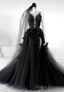 Black Lace Long Prom Dress, A Line Backless Prom Dress