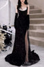 Black Mermaid Sequins Prom Dress Spaghetti Straps Sleeveless Beading Prom Gowns