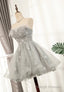 Gray Strapless Feather Short Prom Dresses, Cute Prom Dresses