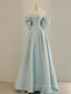 Blue A Line Satin Long Prom Dress Blue Satin Prom Dress