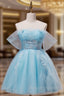 Blue A Line Short Prom Dresses Cute Blue Homecoming Dress