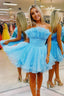 Blue A Line Strapless Ruffled Short Homecoming Dress