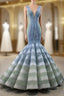 Blue And Green Mermaid V Neck Pleats Prom Dress