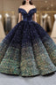Blue And Green Sequins Off the Shoulder Prom Dress
