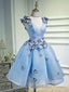 Blue Applique V-Neck Short Homecoming Dresses