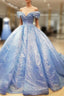 Blue Ball Gowns Off-the-shoulder Sequins Quinceanera Dresses